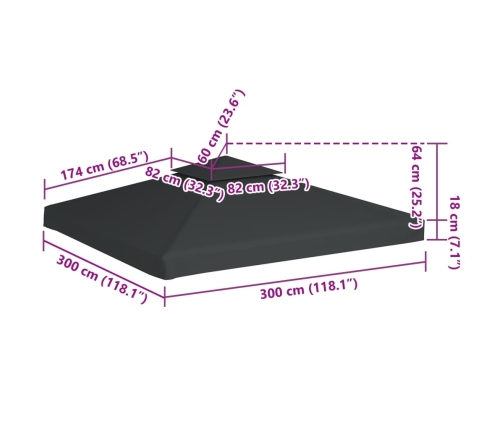 Cubierta de repuesto de cenador 310 g/m² gris oscuro 3x3 m