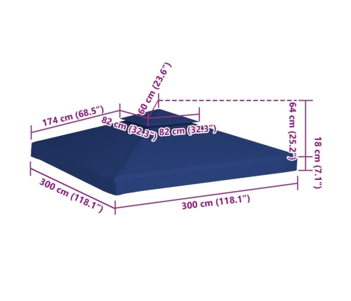 Cubierta de repuesto de cenador 310 g/m² azul oscuro 3x3 m