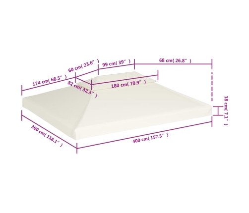 Cubierta de repuesto de cenador crema blanco 310 g/m² 3x4 m