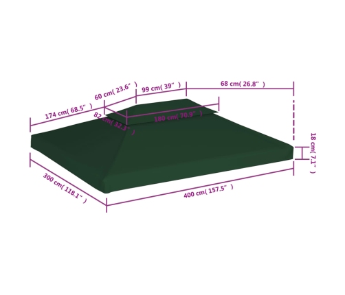 Cubierta de repuesto de cenador 310 g/m² verde 3x4 m