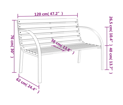 Banco de jardín de madera y hierro 120 cm