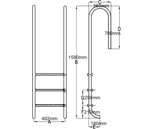 Escalera de piscina 3 peldaños acero inoxidable 304 120 cm