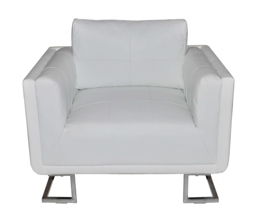 Sillón con patas cromadas cuero sintético blanco