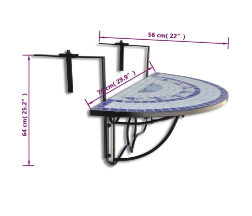 Mesa de balcón colgante mosaico azul y blanco