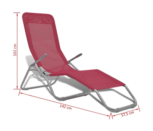 Tumbonas 2 unidades con estructura de acero y textileno rojo