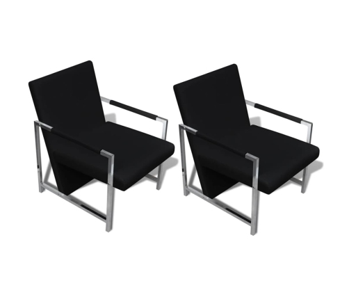 Sillones 2 unidades estructura cromada cuero sintético negro