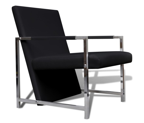 Sillones 2 unidades estructura cromada cuero sintético negro