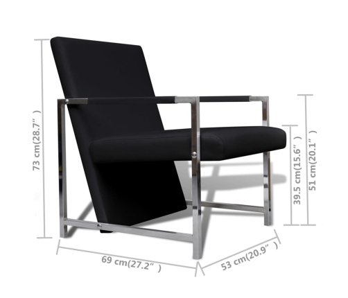 Sillones 2 unidades estructura cromada cuero sintético negro