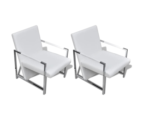 Sillones 2 unidades estructura cromada cuero sintético blanco