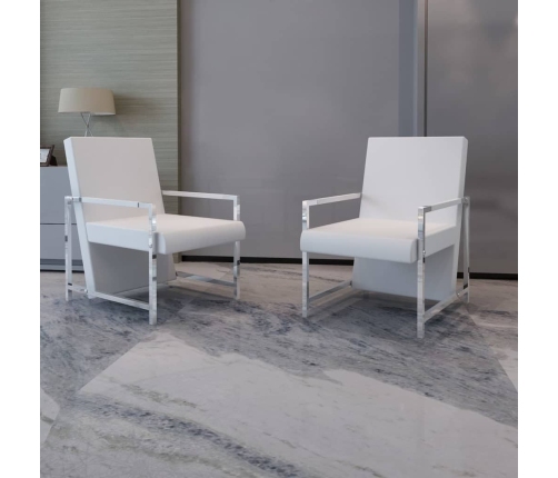 Sillones 2 unidades estructura cromada cuero sintético blanco