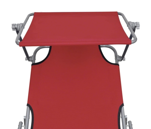 vidaXL Tumbona plegable con capota acero y tela roja