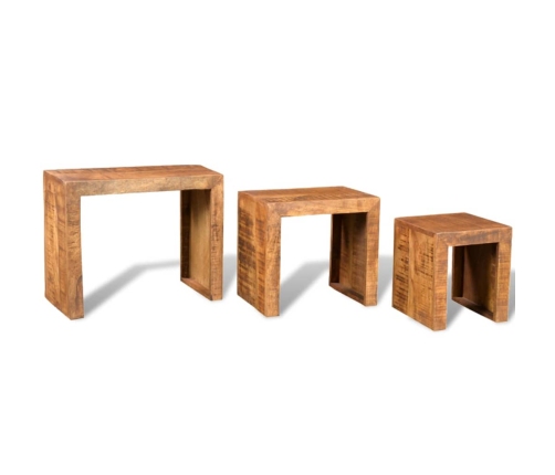 Set de 3 mesitas apilables de madera maciza de mango