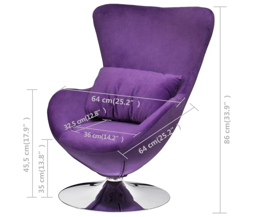 Sillón egg giratorio con cojín pequeño terciopelo morado