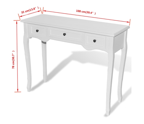 Mesa consola tocador con tres cajones blancos