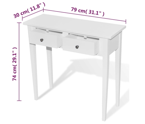 vidaXL Mesa consola tocador con dos cajones blancos