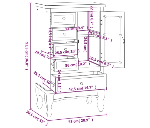 Mueble de 5 cajones y 2 estantes blanco