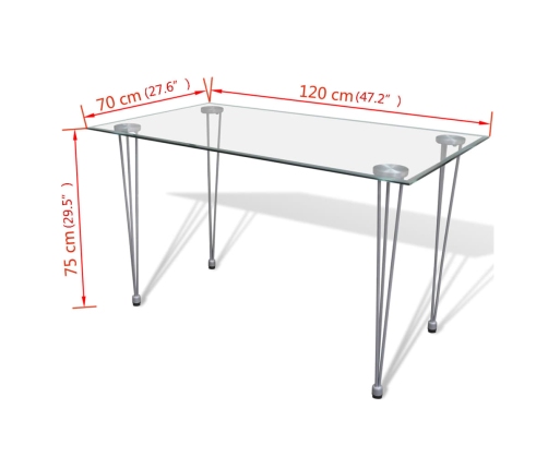 Mesa de comedor con superficie de vidrio transparente