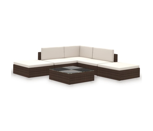 Set muebles de jardín 6 piezas y cojines ratán sintético marrón