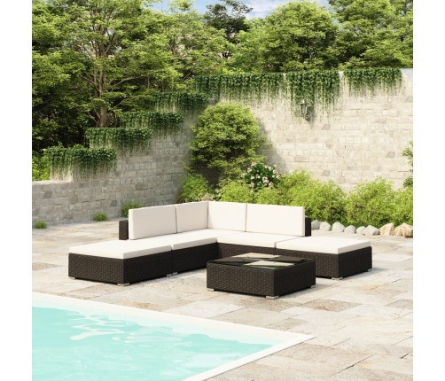 Set muebles de jardín 6 piezas y cojines ratán sintético negro