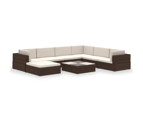 Set muebles de jardín 8 piezas y cojines ratán sintético marrón