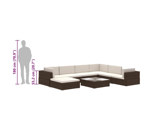 Set muebles de jardín 8 piezas y cojines ratán sintético marrón