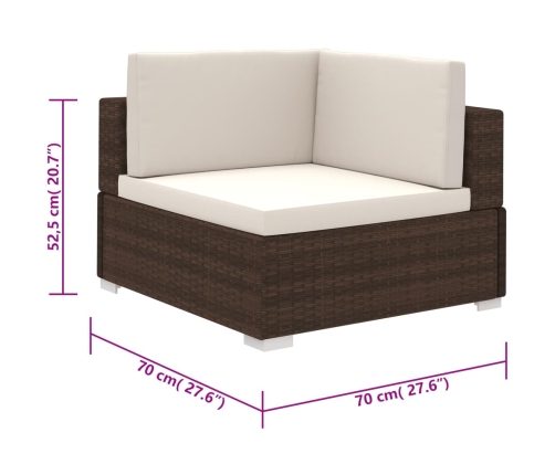 Set muebles de jardín 8 piezas y cojines ratán sintético marrón
