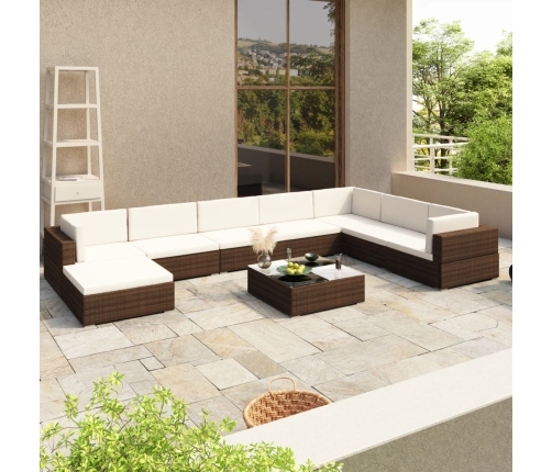 Set muebles de jardín 8 piezas y cojines ratán sintético marrón