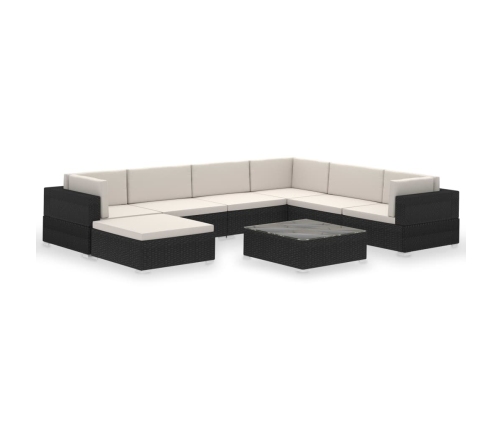 Set muebles de jardín 8 piezas y cojines ratán sintético negro