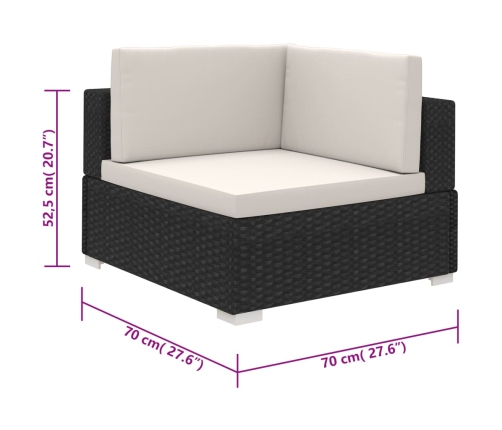 Set muebles de jardín 8 piezas y cojines ratán sintético negro