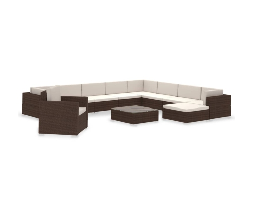 Set muebles de jardín y cojines 12 pzas ratán sintético marrón