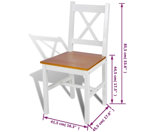 Sillas de comedor 4 unidades madera de pino blanco