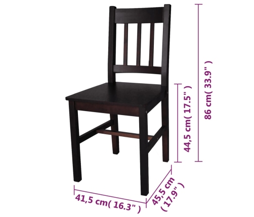 Sillas de comedor 2 unidades madera de pino marrón oscuro