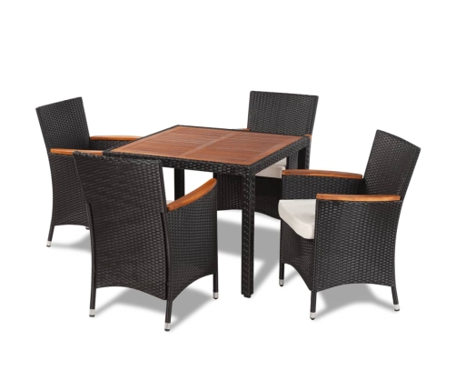 Set comedor de jardín 5 piezas y cojines ratán sintético negro