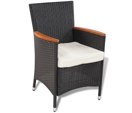 Set comedor de jardín 5 piezas y cojines ratán sintético negro