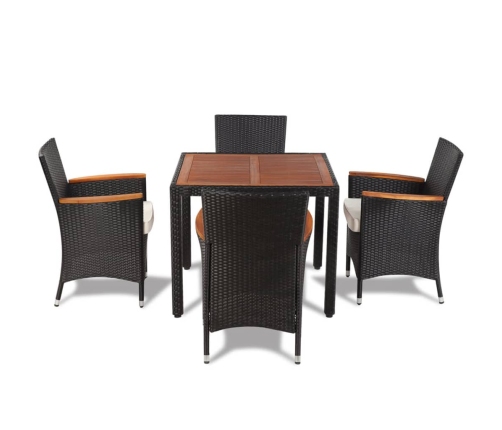 Set comedor de jardín 5 piezas y cojines ratán sintético negro