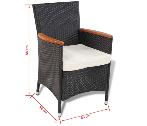 Set comedor de jardín 5 piezas y cojines ratán sintético negro