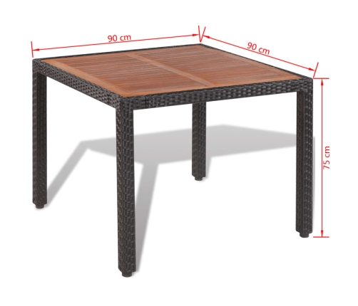 Set comedor de jardín 5 piezas y cojines ratán sintético negro