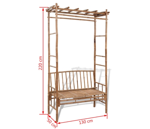 Banco de jardín con pérgola bambú 130 cm