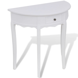 Mesa consola semicircular con cajón blanca