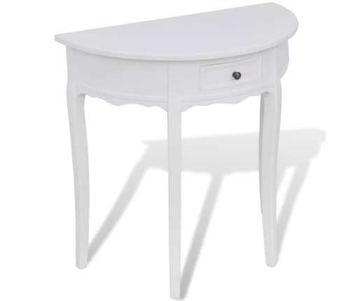 vidaXL Mesa consola semicircular con cajón blanca