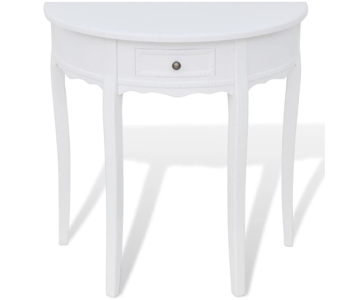 vidaXL Mesa consola semicircular con cajón blanca