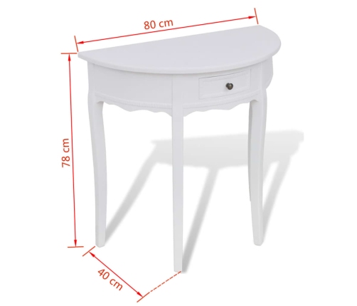 vidaXL Mesa consola semicircular con cajón blanca