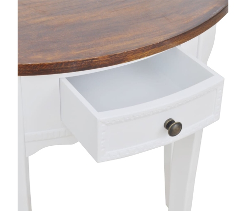 vidaXL Mesa consola semicircular con cajón blanca y superficie marrón