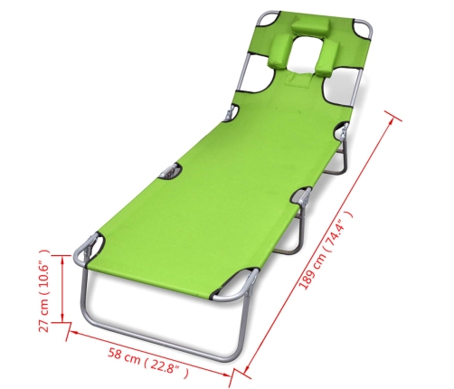 Tumbona plegable de acero y cojín de cabeza acero verde manzana