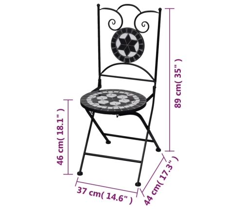 vidaXL Sillas de jardín bistró plegables 2 uds cerámica negro y blanco
