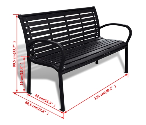 vidaXL Banco de jardín acero y WPC negro 125 cm