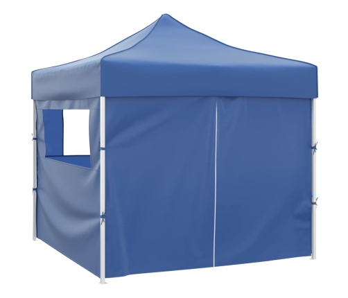 Cenador plegable azul con 4 paredes 3x3 m