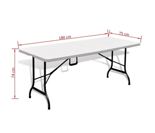 vidaXL Mesa de jardín plegable HDPE blanca 180x75x74 cm