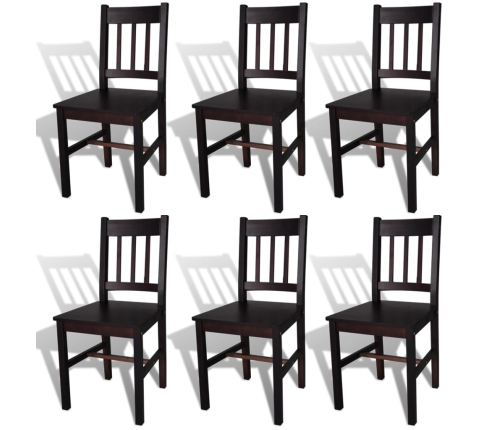 Sillas de comedor 6 unidades madera de pino marrón oscuro