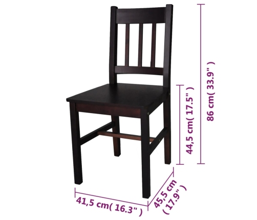 Sillas de comedor 6 unidades madera de pino marrón oscuro